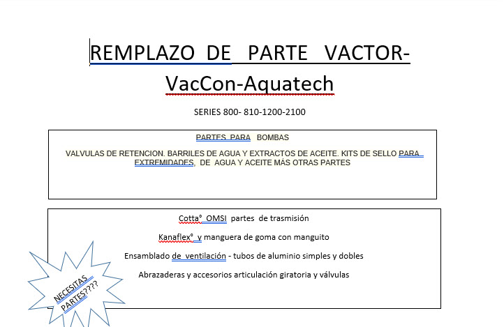 Download Spanish version of Vactor Parts Info